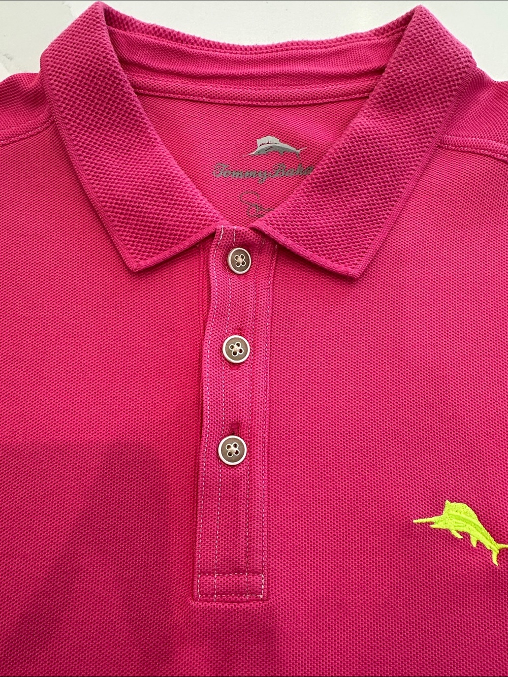 Tommy Bahama Hot Pink Polo with Neon Yellow Marlin
